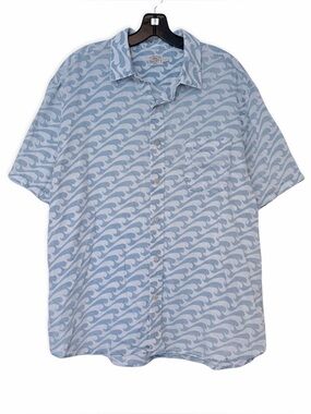 Faherty Men’s Coast Regular Fit Retro Button Down Wave Print Cotton Shirt XL